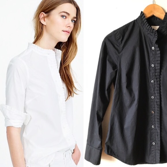 J. Crew Tops - J. Crew Ruffle Edge Button Down Shirt (Black)